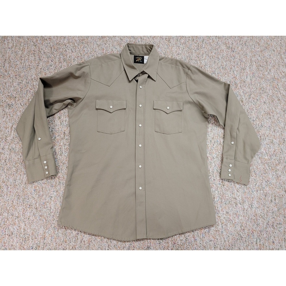 Saddle King Western Shirt Men Large Beige Pearl Snap Cowboy Ranch Rodeo USA Made